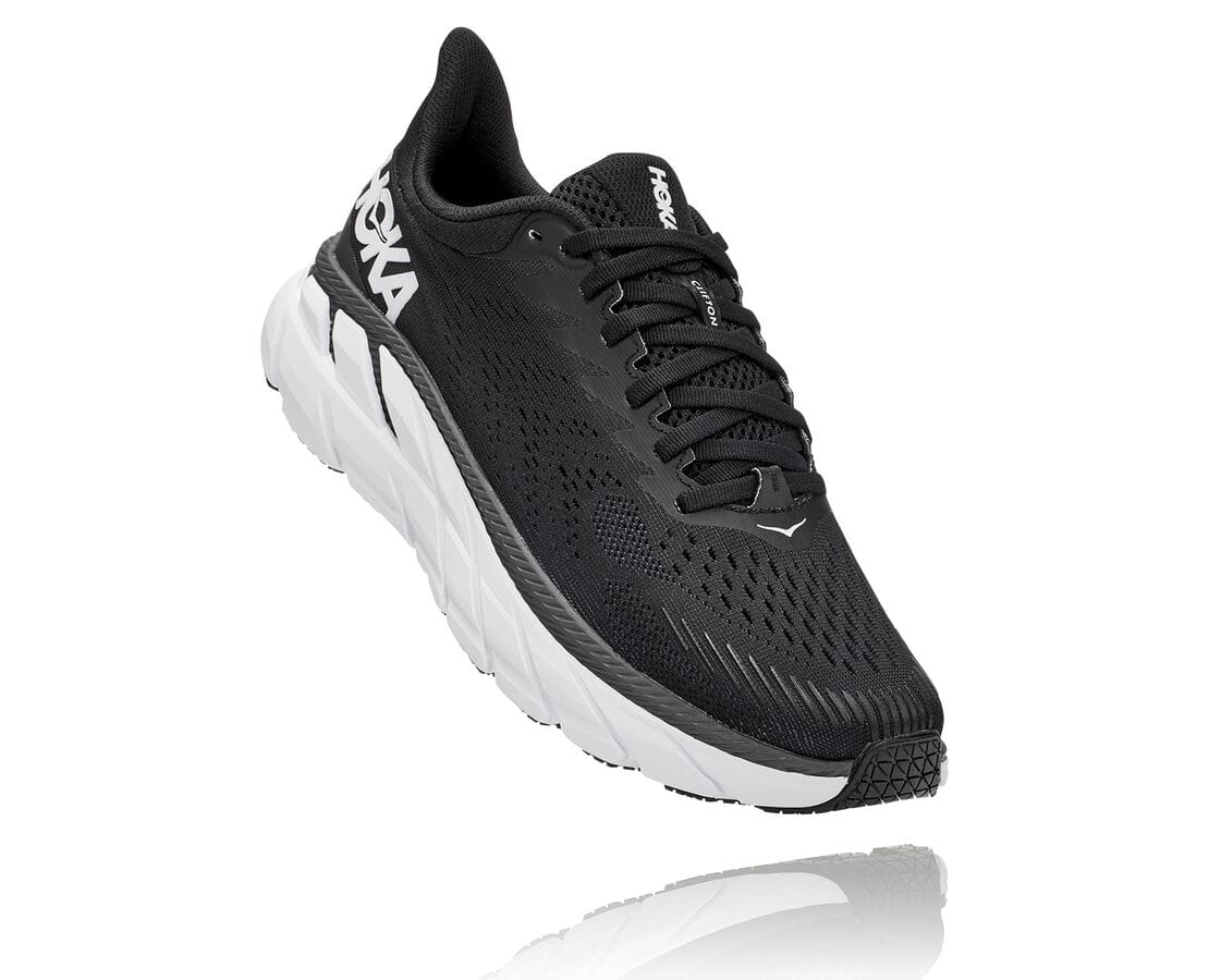 Hoka One One Clifton 7 Philippines - Ladies Wide Running Shoes - Black / White | AO2368759